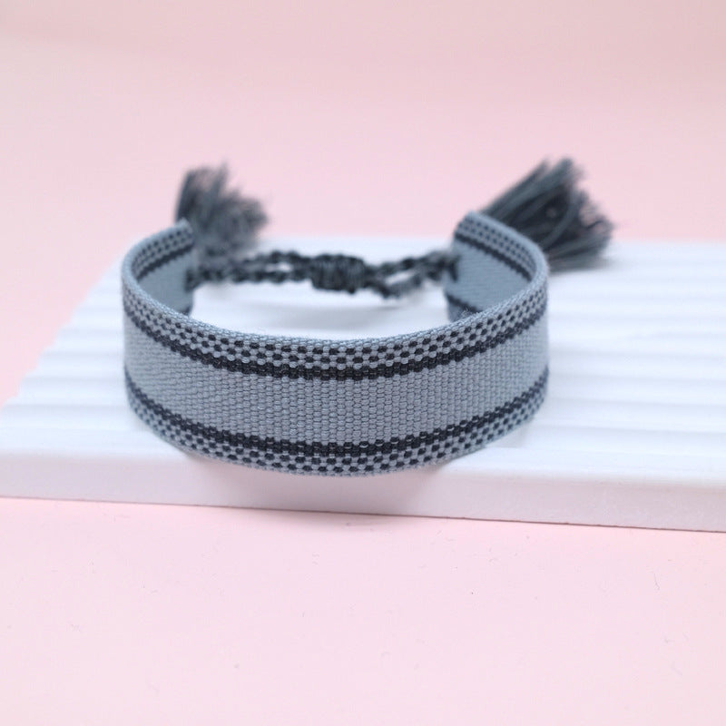 Wholesale Cord Embroiderable Logo Letter Woven Tassel Bracelet